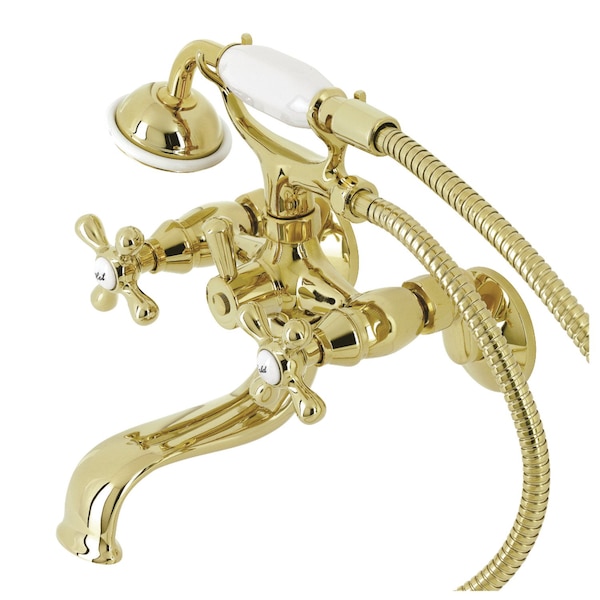 Kingston Brass KS225PB Tub Wall Mount Clawfoot Tub Faucet with Hand Shower, Polished Brass KS225PB - main